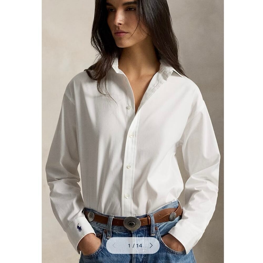 NWOT Polo by Ralph Lauren Relaxed Fit Cotton Button-Up Shirt in White SZ S